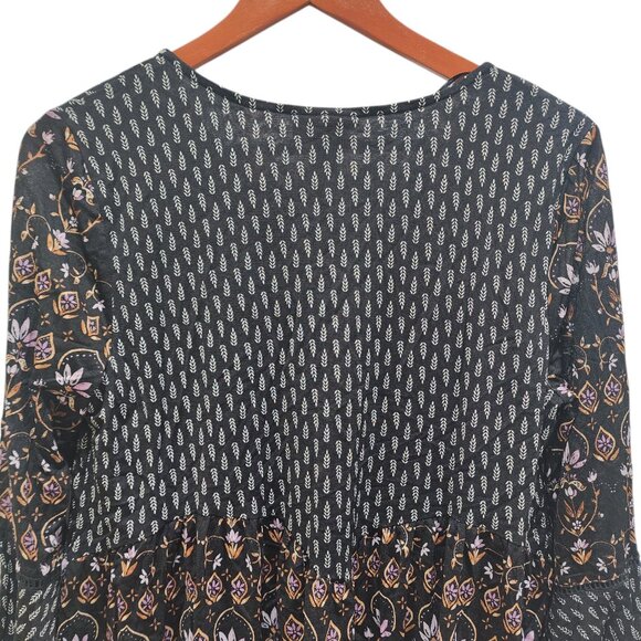 Style & Co Petite Boho Peasant Blouse Black Floral Bell Sleeve Size PL Nylon Top - Picture 9 of 15